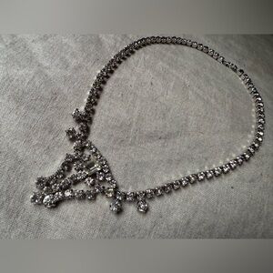 Vintage Silver Toned and Rinestone Crystal Statement Necklace - Women Jewelry